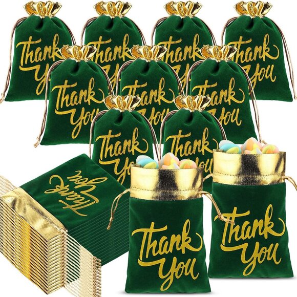 50 Pcs Thank You Velvet Bags with Drawstrings 5 x 7"- gift Pouch /Jewelry Bags - Picture 1 of 8